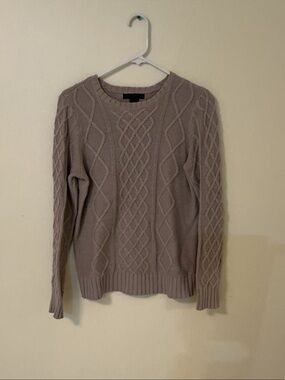 Preswick & Moore Taupe Cable Knit Crewneck Sweater